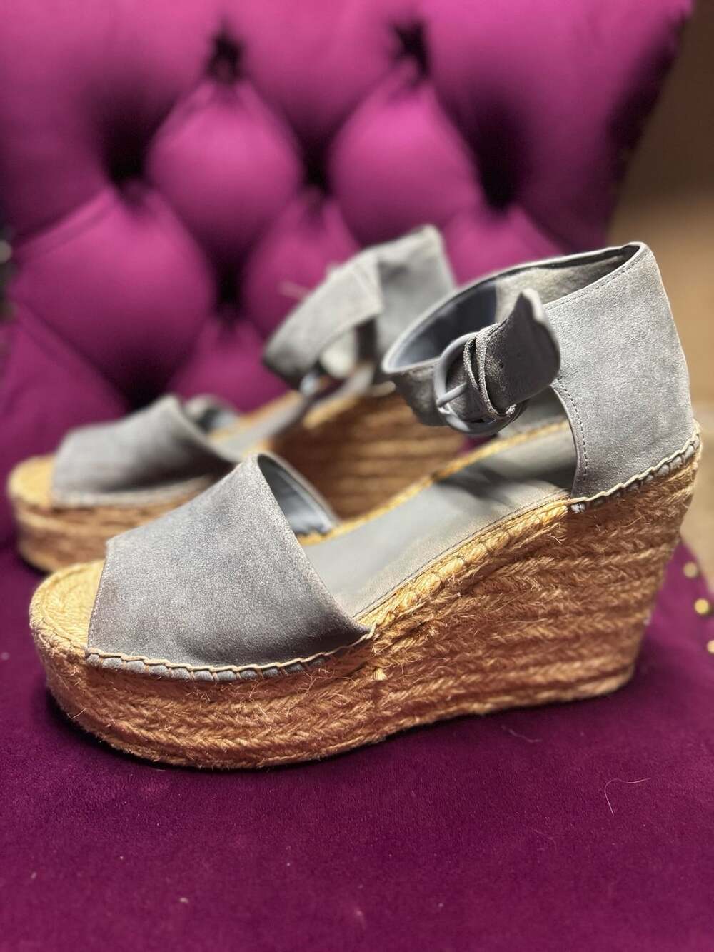 Marc Fisher LTD Alida suede, steel blue Espadrille Platform Wedge Size 8